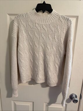 J. Crew Cream Cable Mock Neck Sweater